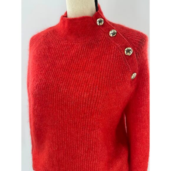 Sezane Rudy Jumper Mohair Wool Sweater Gold Button Crew Mock Neck Medium - Picture 4 of 9